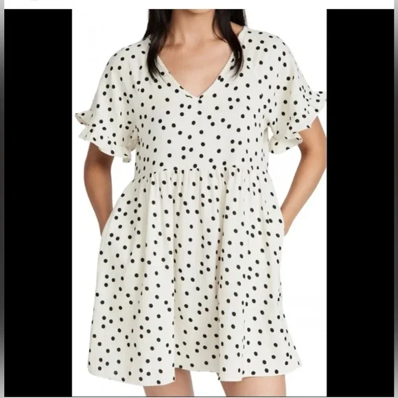 Madewell babydoll polka dot flutter sleeve cotton gauze mini tunic dress cream - Picture 1 of 11